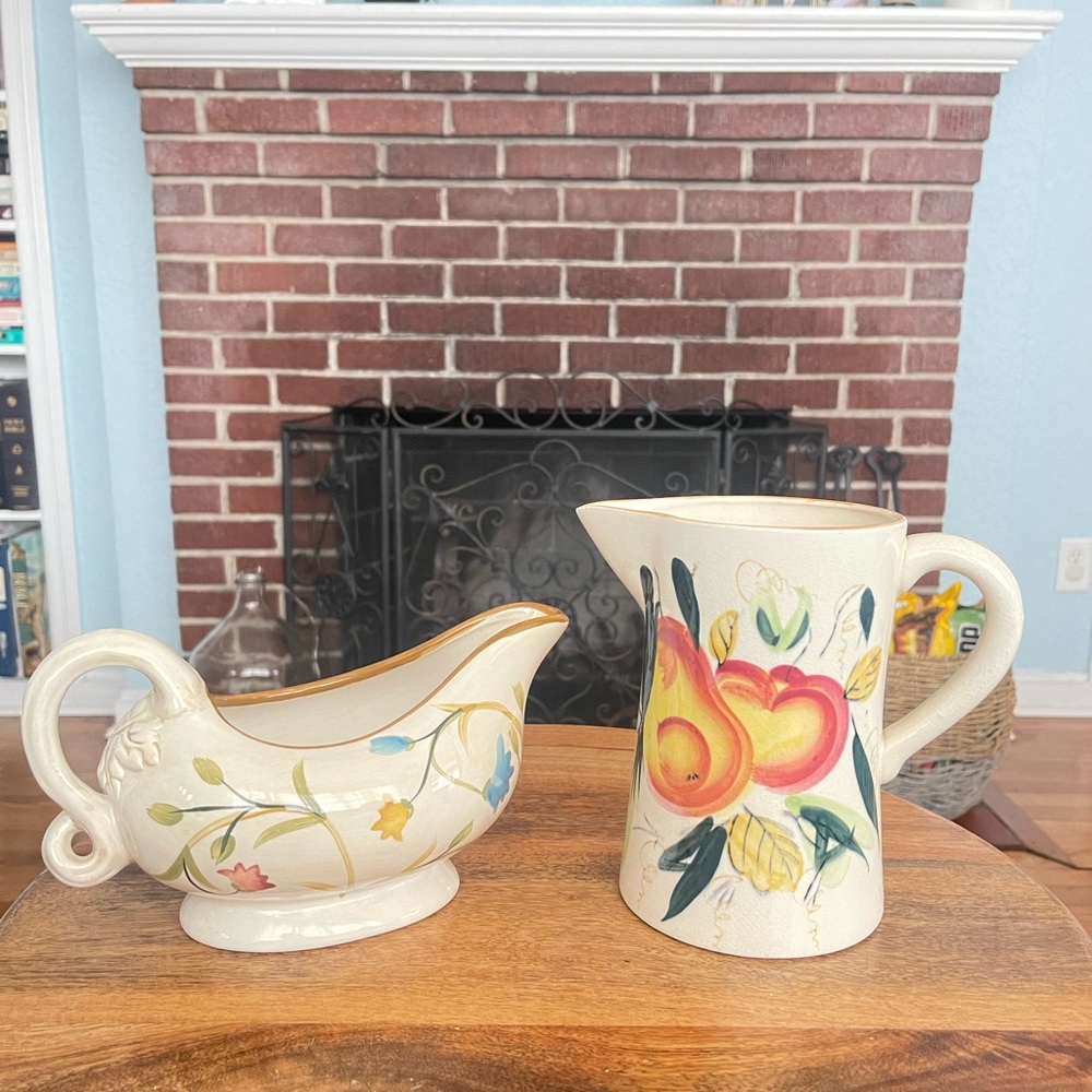 Vintage designed - hand painted water pitcher and gravy boat